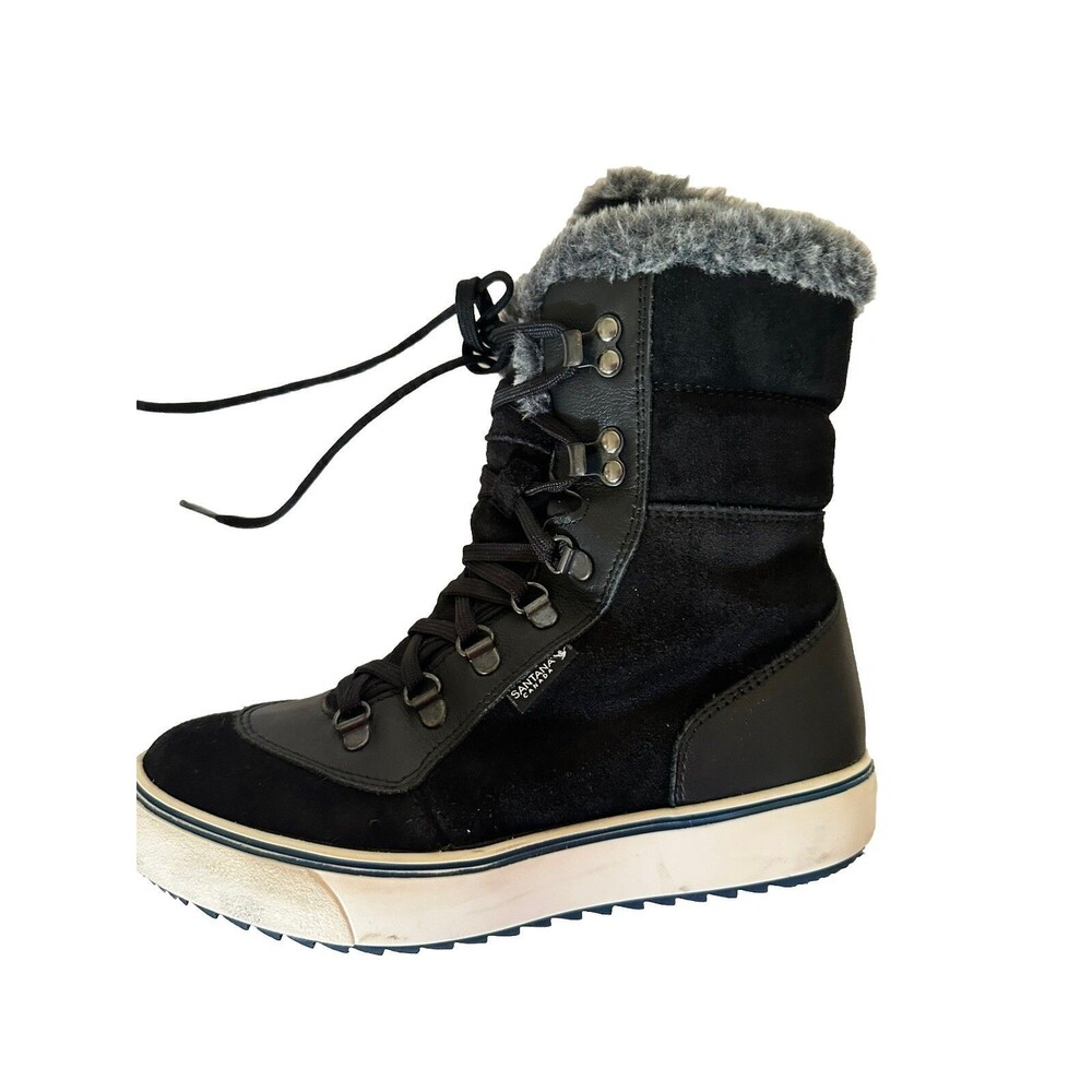 SANTANA CANADA Womens Sz 6 Mixx2 Fur Boots Black Leather Waterproof Faux Fur